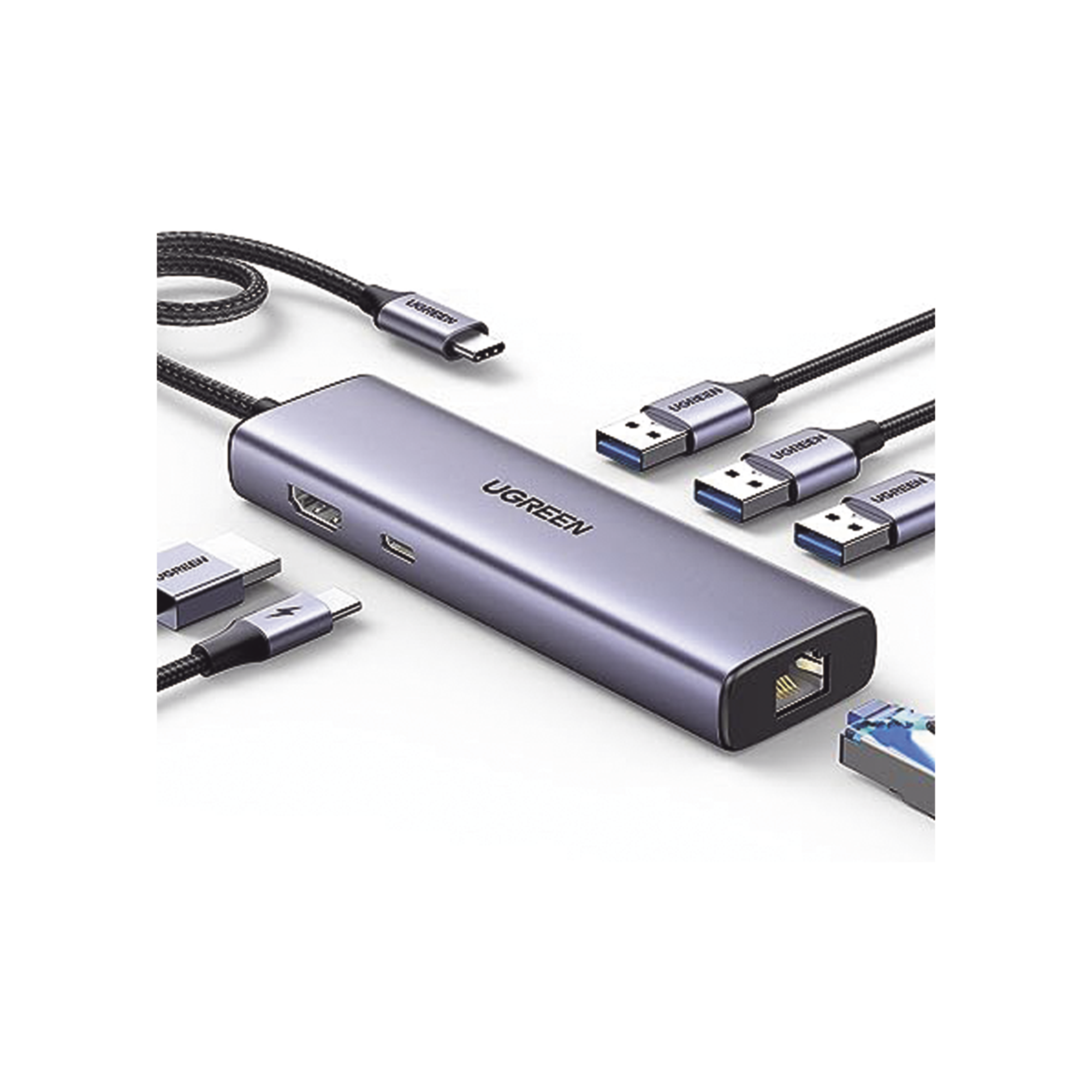 HUB USB-C (Docking Revodok) 6 en 1 | 3 Puertos USB-A 3.0 (5 Gbps) | USB-C PD 100W | HDMI 4K@30Hz | Entrada 1 RJ45 (Gigabit Ethernet) | Chip de Última Generación | Potente Disipación de Calor | Caja de Aluminio.