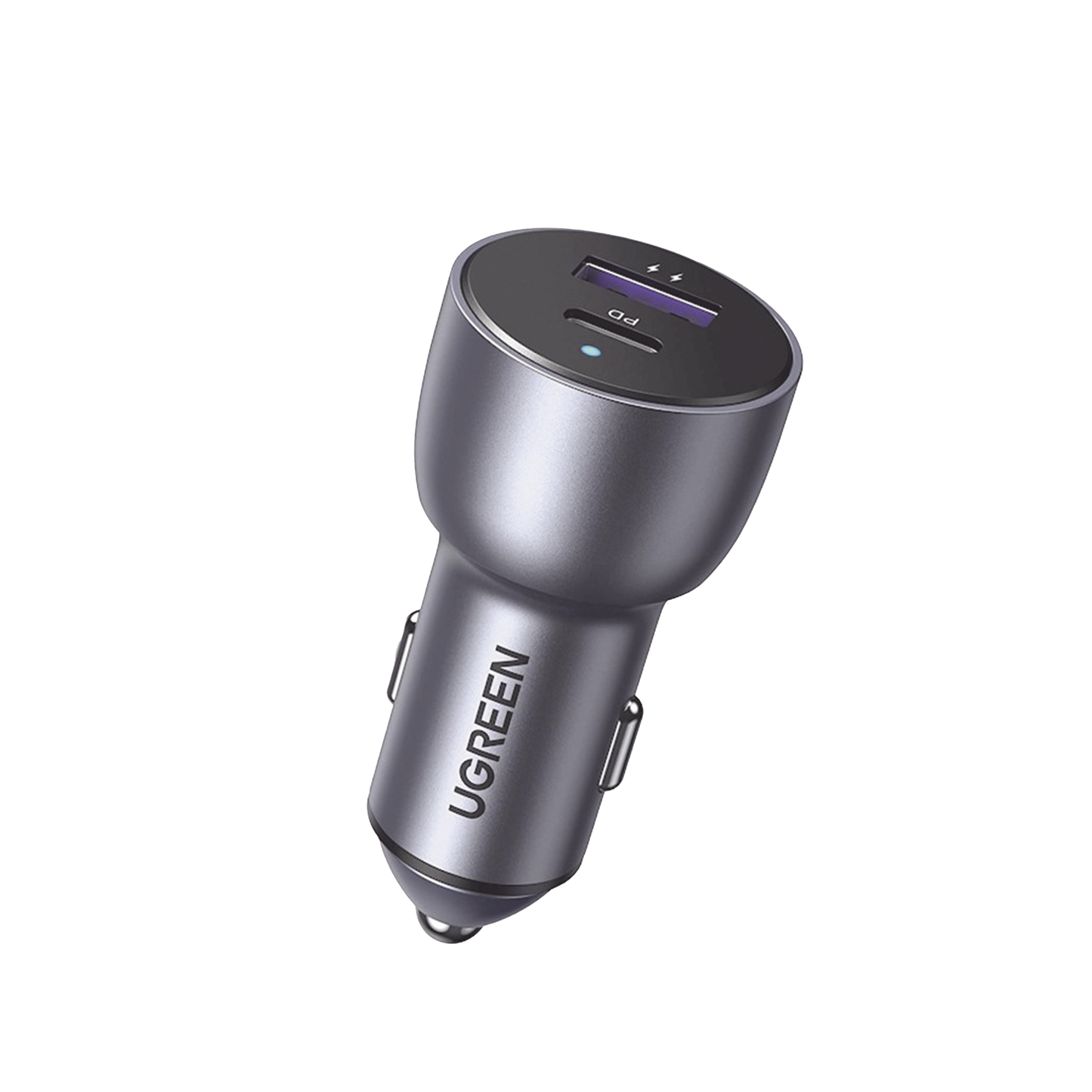 Cargador de Auto 42.5W | Puerto USB-A y USB-C | Carga Rápida | Compatible con Vehículos de 12 y 24 VCD | PD3.0 + QC3.0 | Chip Inteligente | Diseño Compacto Mayor Eficiencia Energética | Caja de Aluminio.