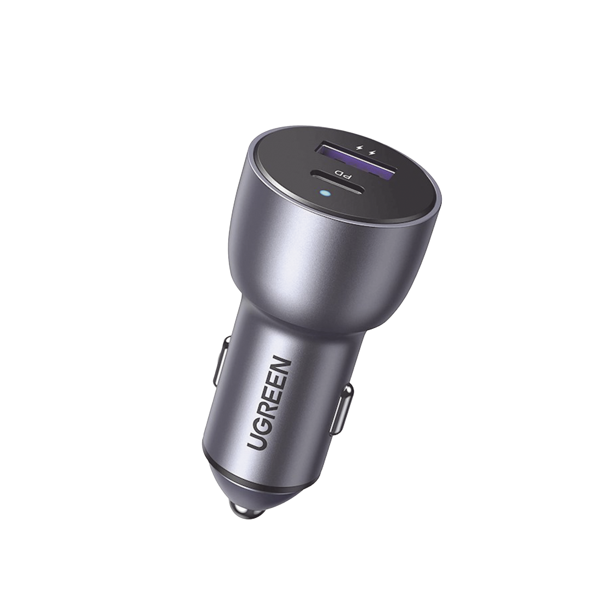 Cargador de Auto 42.5W | Puerto USB-A y USB-C | Carga Rápida | Compatible con Vehículos de 12 y 24 VCD | PD3.0 + QC3.0 | Chip Inteligente | Diseño Compacto Mayor Eficiencia Energética | Caja de Aluminio.