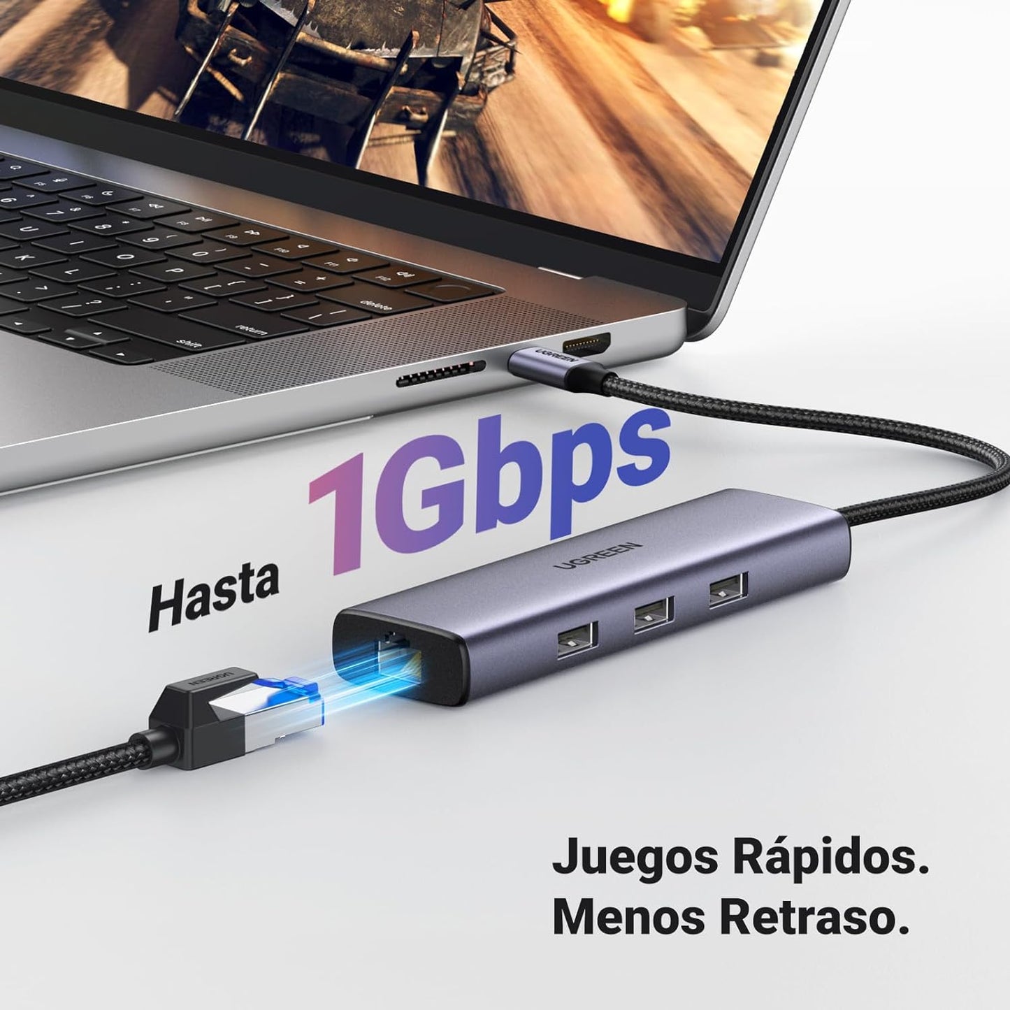 HUB USB-C (Docking Revodok) 6 en 1 | 3 Puertos USB-A 3.0 (5 Gbps) | USB-C PD 100W | HDMI 4K@30Hz | Entrada 1 RJ45 (Gigabit Ethernet) | Chip de Última Generación | Potente Disipación de Calor | Caja de Aluminio.