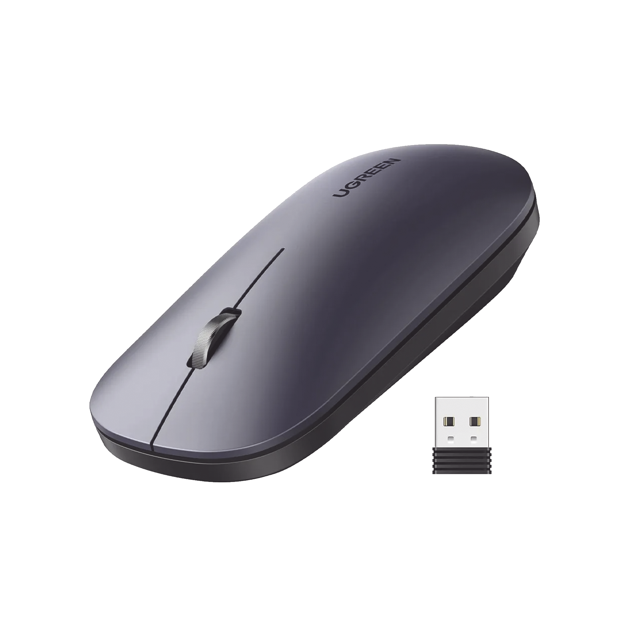 Mouse inalámbrico 2.4 GHz | Ultra Delgado y Silencioso | DPI 1000/1600/2000/4000 (Ajustable) | Alcance 10m | Scroll de Aluminio | Adaptable a diferentes superficies | Diseño suave al tacto | Contiene Receptor USB | Color Negro.