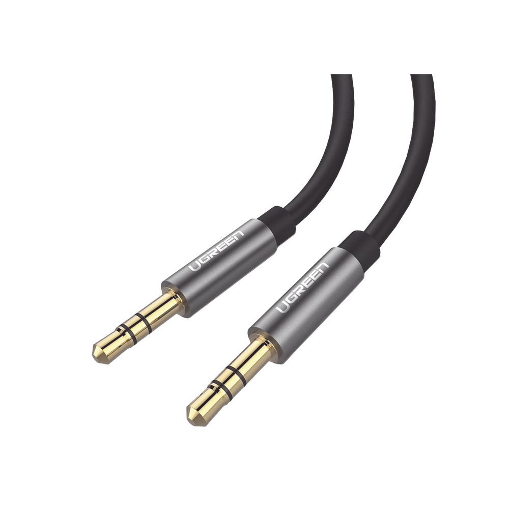 Cable Auxiliar 2 Metros / Conector 3.5mm a 3.5mm / Macho a Macho / Cubierta de TPE / Carcasa de Aluminio / Color Negro