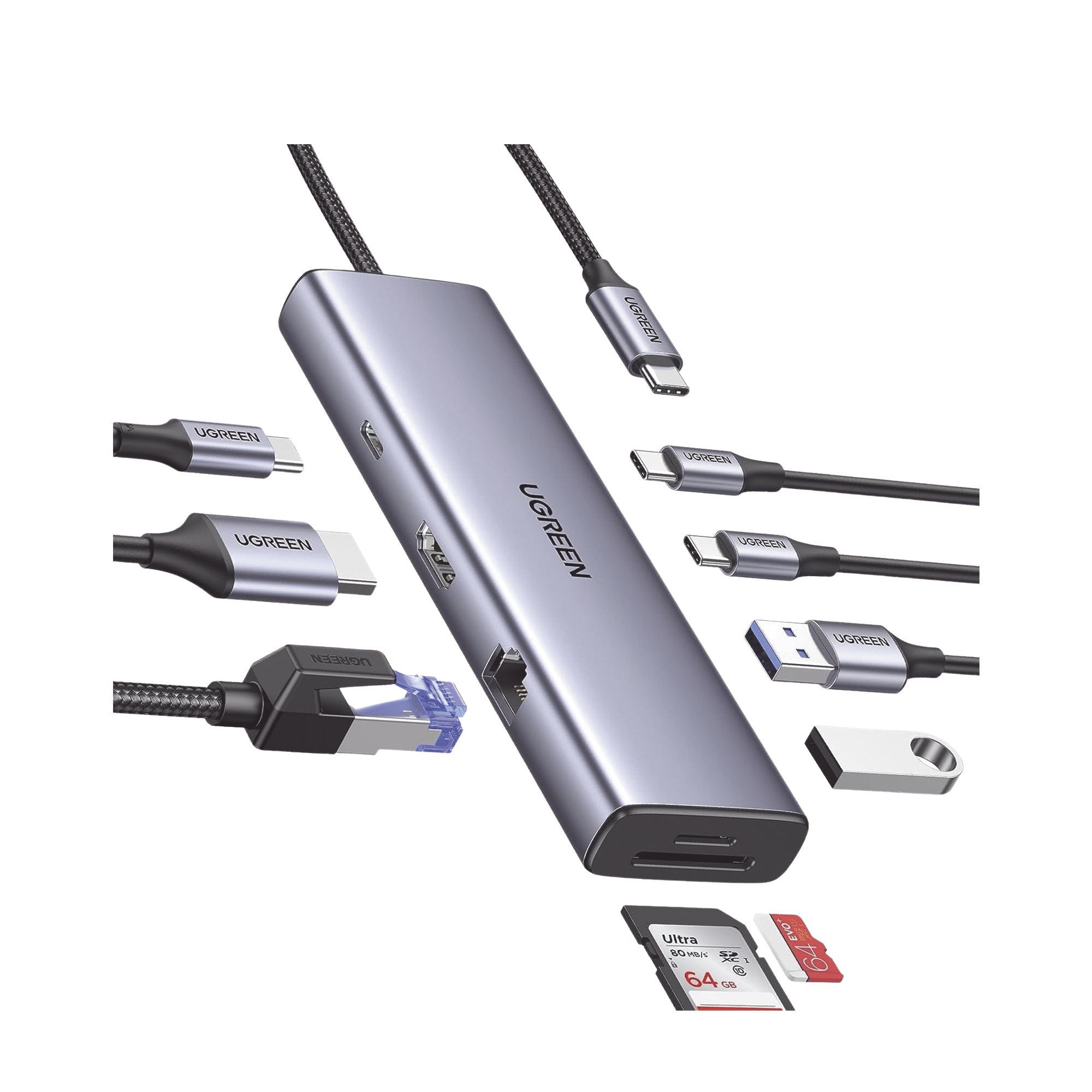 HUB USB-C (Docking Revodok) 9 en 1 | 2 USB-A 3.0 (5Gbps) | 2 USB-C (5Gbps) | USB-C PD Carga 100W | HDMI 4K@60Hz | RJ45 (Gigabit Ethernet) | Lector Tarjetas SD + Micro SD (TF) Simultáneo | Chip de Última Generación | Caja de Aluminio.