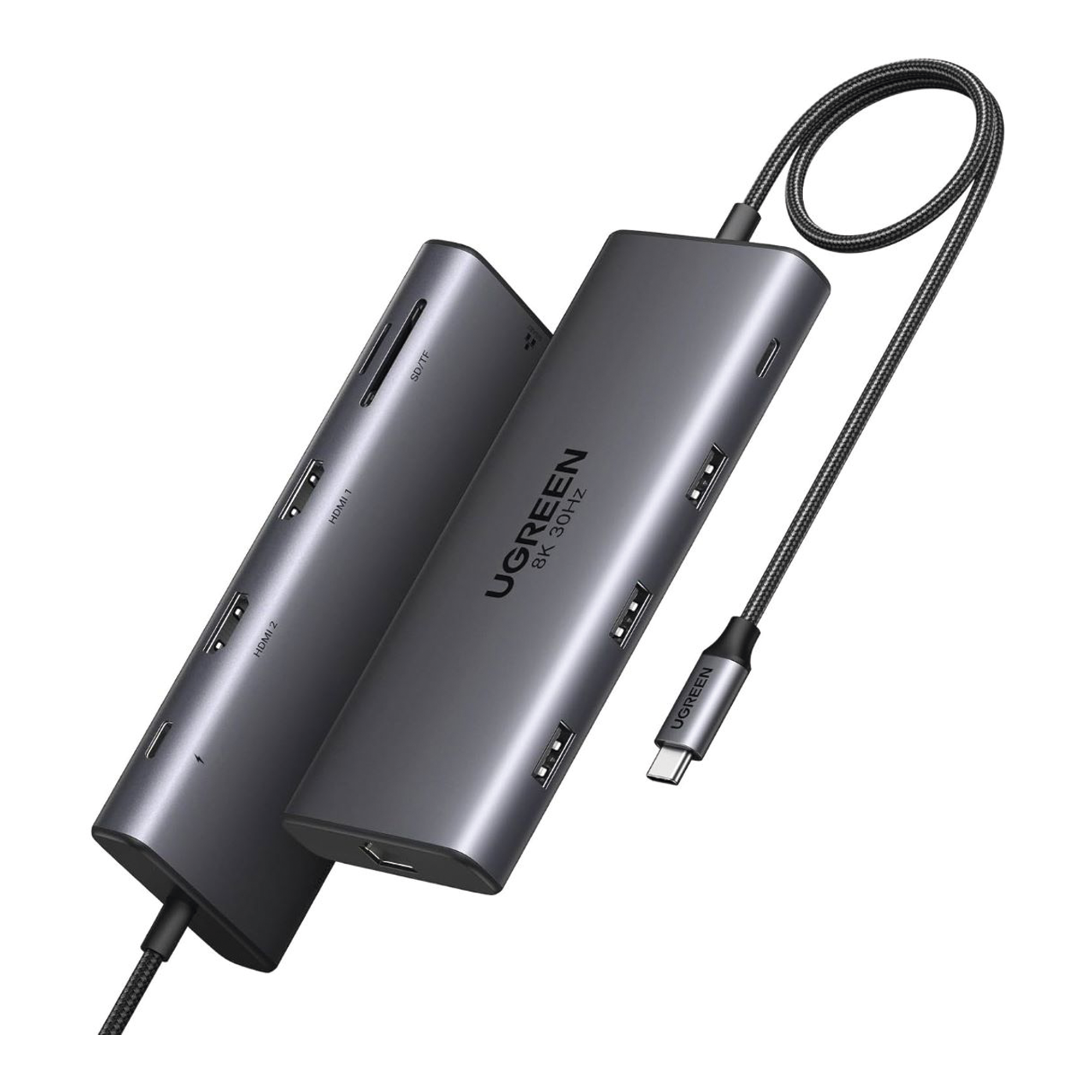 HUB USB-C (Docking Revodok Pro 210) 10 en 1 | 2 Puertos HDMI 8K,4K@60Hz | 3 USB-A | USB-C (5Gbps) | USB-C PD Carga 100W | RJ45 (Gigabit Ethernet) | Lector Tarjetas SD + Micro SD (TF) Simultáneo | Carcasa de Aluminio.