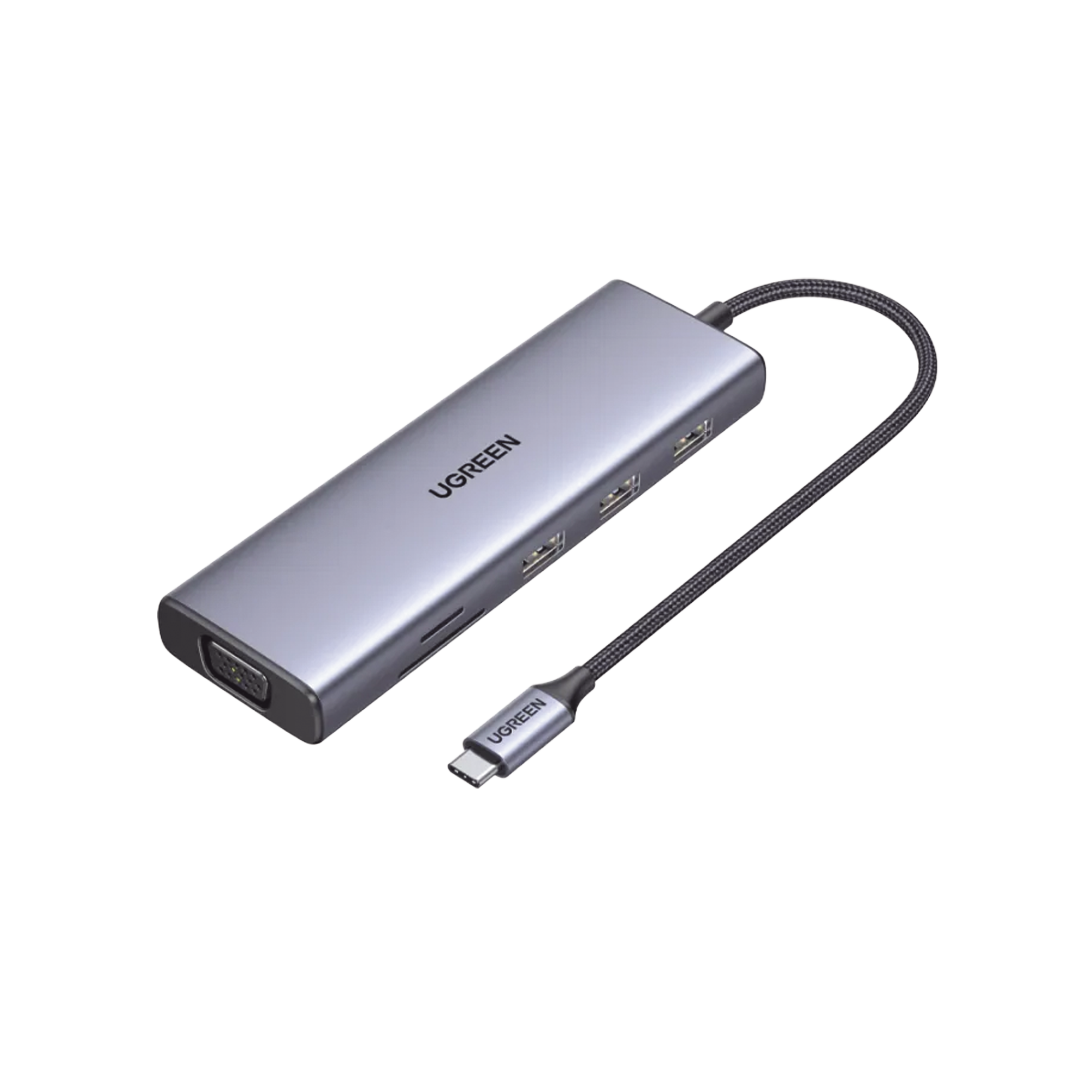 HUB USB-C (Docking Station) 9 en 1 | 3 USB-A 3.0 | USB-C PD Carga 100W | HDMI 4K@30Hz | RJ45 (Gigabit Ethernet) | VGA | Lector Tarjetas SD + Micro SD (TF) Uso Simultáneo | Chip de Última Generación | Caja de Aluminio.