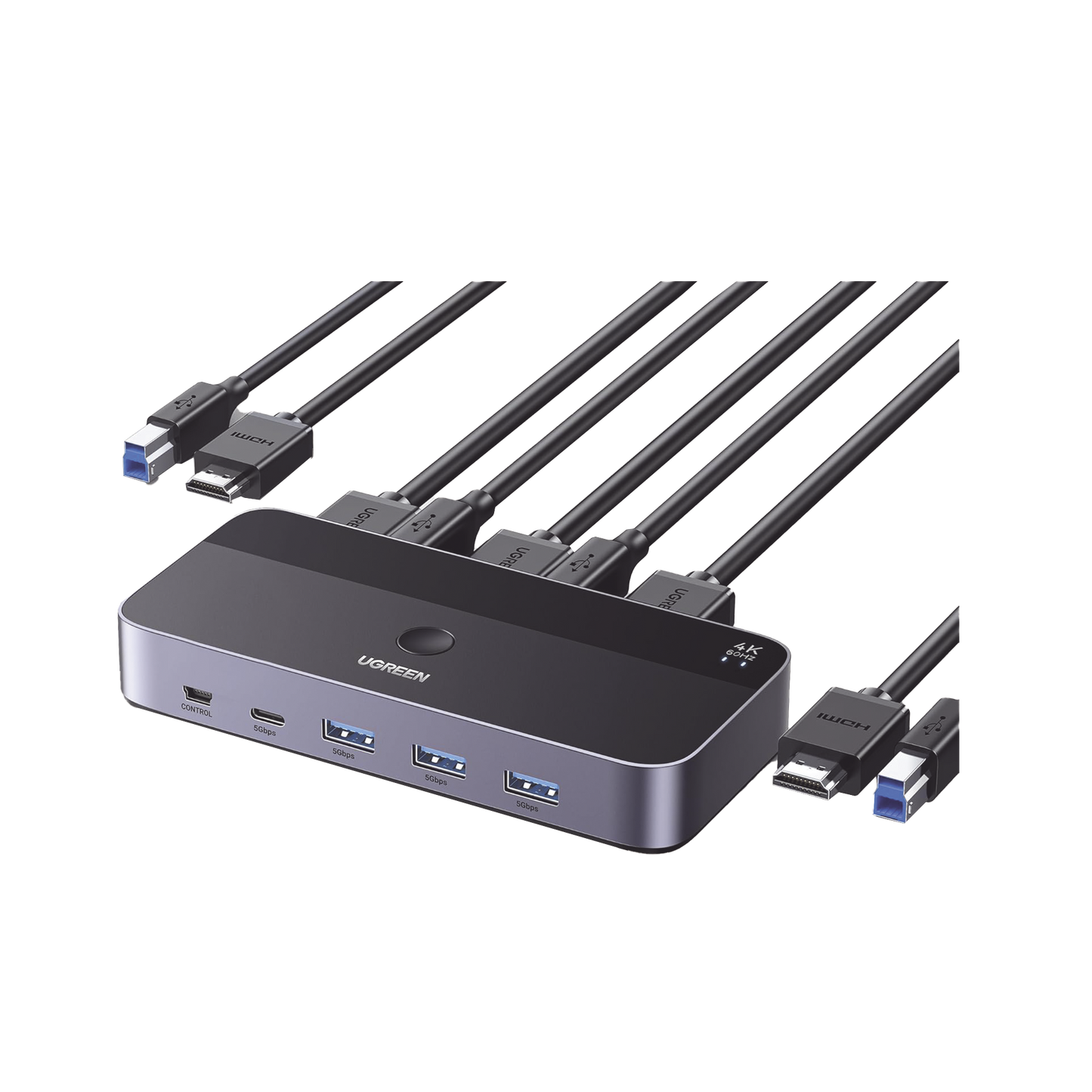 Conmutador KVM HDMI 4K | HDMI 2.0 | 2 Entradas 1 Salida | 4 Puertos USB 3.0 (3 USB-A *1 USB-C) | Soporta 4K@60Hz | HDR | Indicador Led | Compatible Win, MacOs y Linux | Carcasa de Aluminio.