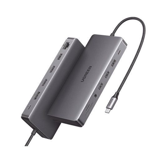 HUB USB-C (Docking Revodok Pro 313) 13 en 1 | 2 HDMI 4K@60Hz | 1 DP 4K@60Hz | USB-C 3.2 (10Gbps) | 2 USB-A 3.2 (10Gbps) | 2 USB-A 3.0 (5Gbps) | USB-C PD Carga 100W | RJ45 (Gigabit Ethernet) | SD + Micro SD (TF) Simultáneo | Jack Audio 3.5mm.