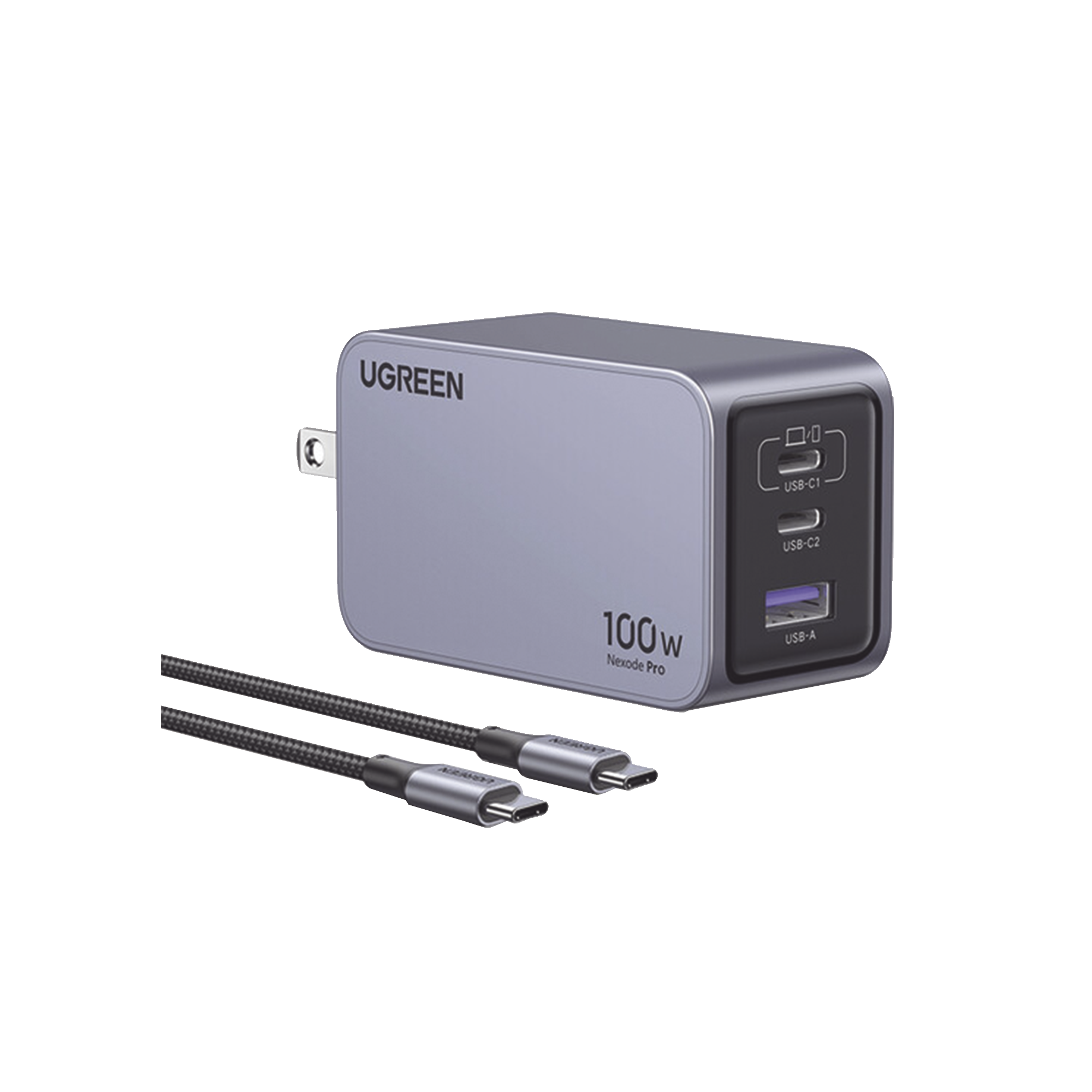 Cargador de 100W serie Nexode Pro | 3 Puertos de Carga Rápida | 2 USB-C | 1 USB-A | Tecnología GaNInfinity | PD3.1 de 100W / QC4.0 | Tecnología de Protección Térmica | Optimiza la Carga | Caja de Aluminio | Incluye Cable