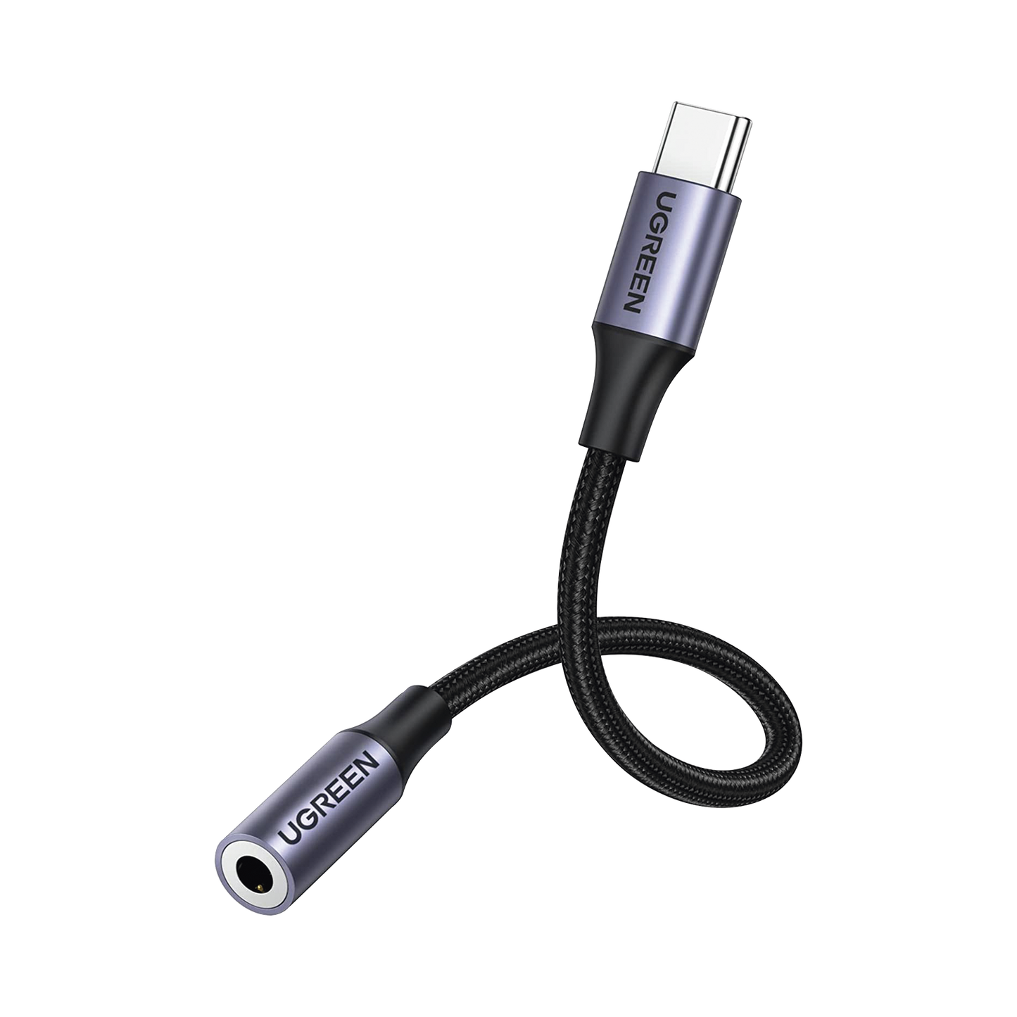 Adaptador USB Tipo C a Jack 3.5mm | Cable de 10 cm | Soporta CTIA/OMTI | HiFi | Plug & Play | Funda Anti Torceduras | Carcasa de Aluminio | Nylon Trenzado | Llama, Escucha Música y Controla.