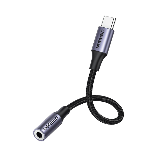 Adaptador USB Tipo C a Jack 3.5mm | Cable de 10 cm | Soporta CTIA/OMTI | HiFi | Plug & Play | Funda Anti Torceduras | Carcasa de Aluminio | Nylon Trenzado | Llama, Escucha Música y Controla.