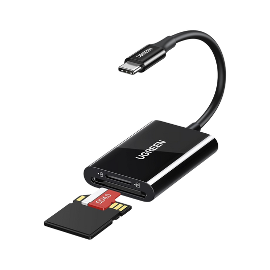 Lector de Tarjetas USB-C 3.1 | Soporta Micro-SD (TF) /SD | 5Gbps | 170 MB/s | OTG | Soporta hasta 2TB | Admite intercambio en Caliente | 2 tarjetas simultaneas | Soporta Windows/Mac OS/Linux | Color Negro.