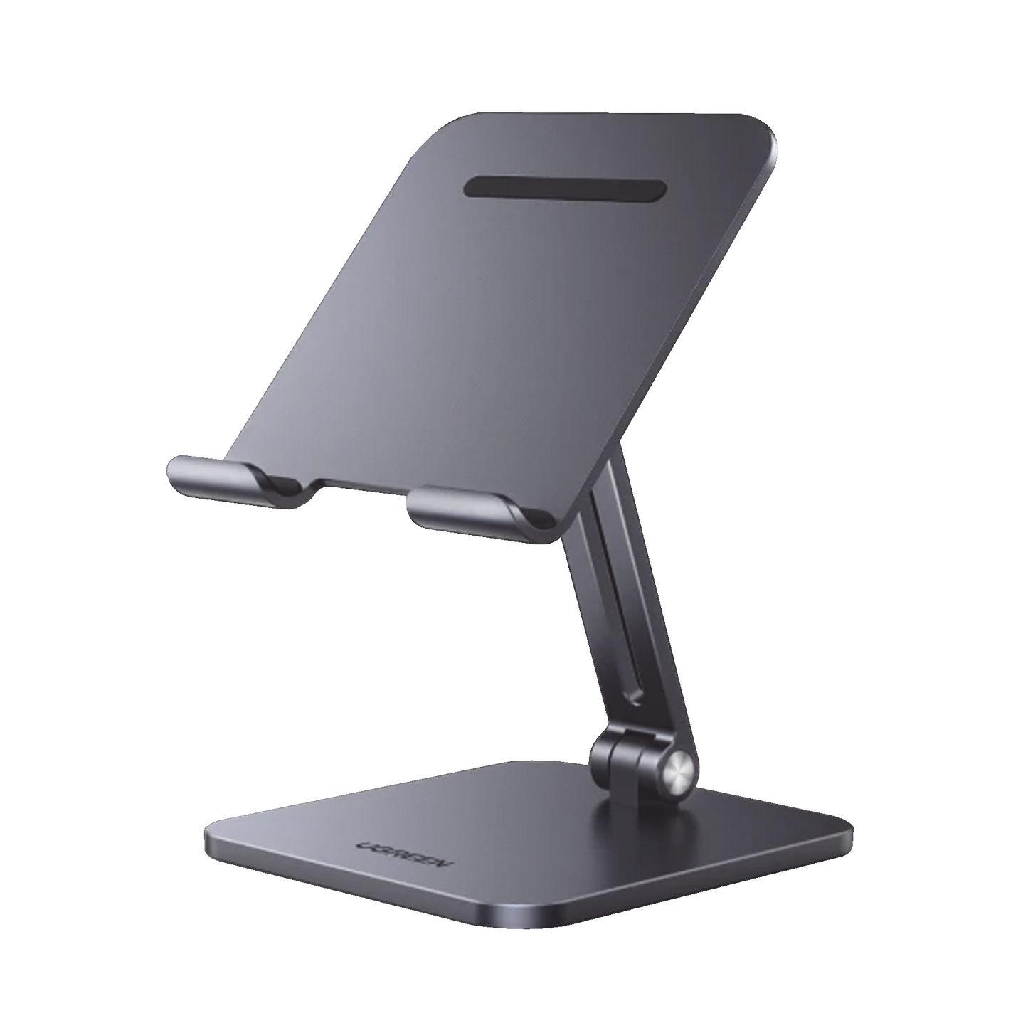 Soporte de Aluminio para IPad & Tablet | Plegable |Angulo Ajustable de 180° y 270° | Base Antideslizante | Protección  de Silicona | Amplia Compatibilidad con dispositivos de 7.9'' a 12.9'' | Aluminio Solido | Color Gris