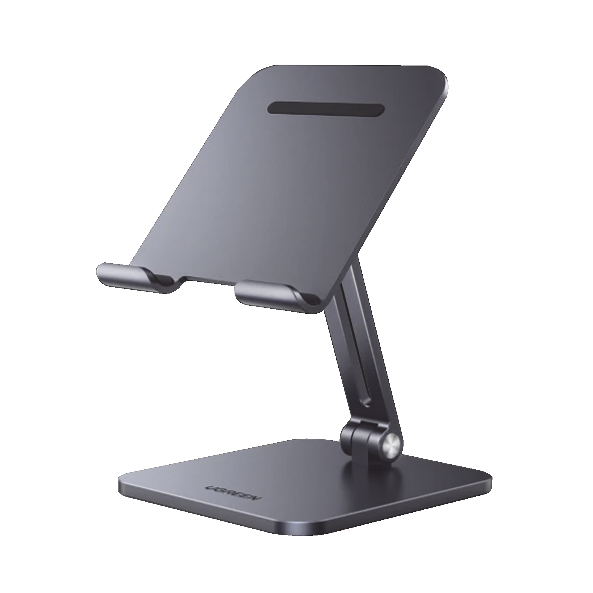 Soporte de Aluminio para IPad & Tablet | Plegable |Angulo Ajustable de 180° y 270° | Base Antideslizante | Protección  de Silicona | Amplia Compatibilidad con dispositivos de 7.9'' a 12.9'' | Aluminio Solido | Color Gris