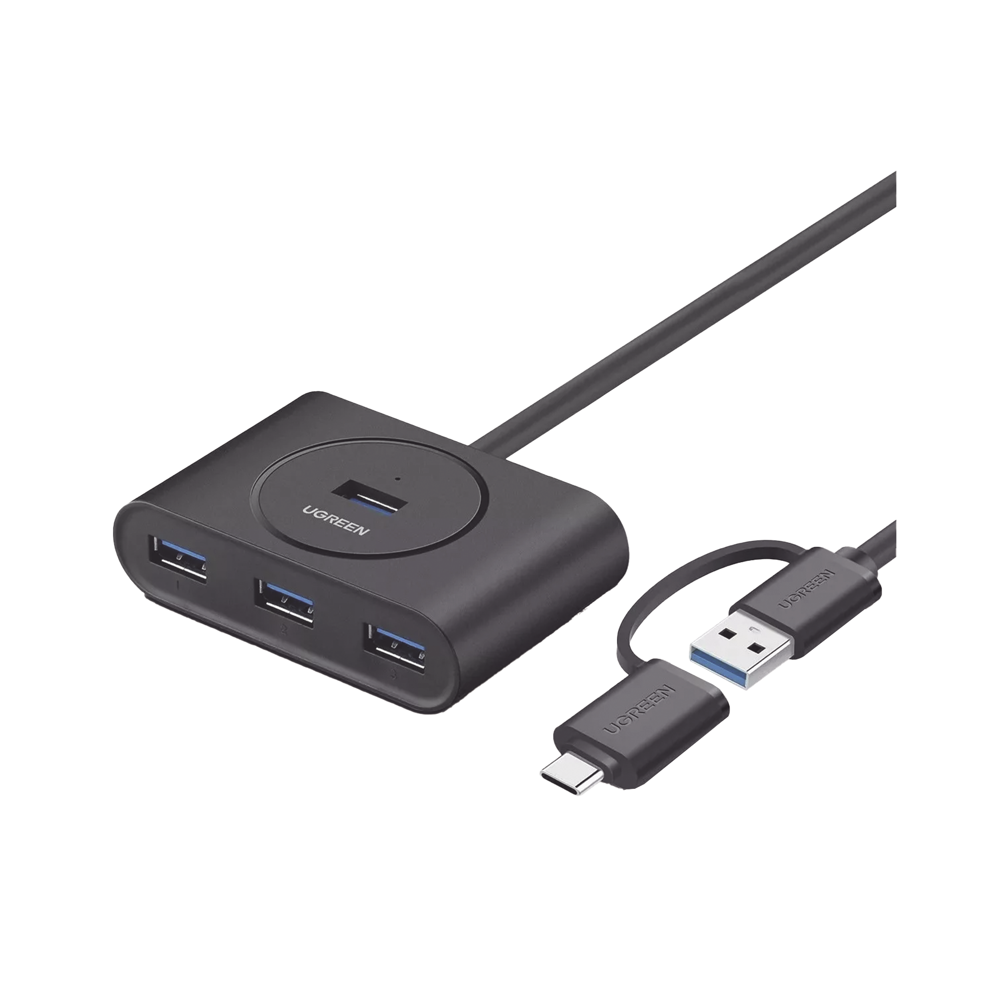 HUB USB-A/C 3.0 4 en 1 | Con Conector USB-C | 4 Puertos USB-A 3.0 (5Gbps) | Cable de 25cm | Indicador Led | Ideal para Transferencia de Datos | Entrada Micro USB para alimentar equipos de mayor consumo.