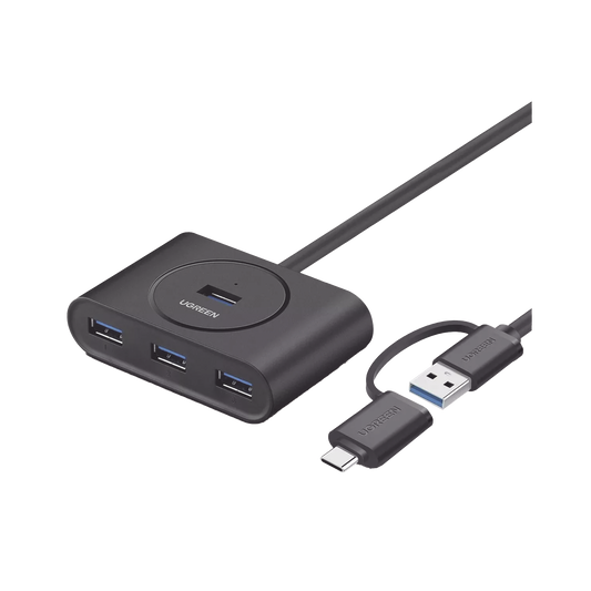 HUB USB-A/C 3.0 4 en 1 | Con Conector USB-C | 4 Puertos USB-A 3.0 (5Gbps) | Cable de 25cm | Indicador Led | Ideal para Transferencia de Datos | Entrada Micro USB para alimentar equipos de mayor consumo.