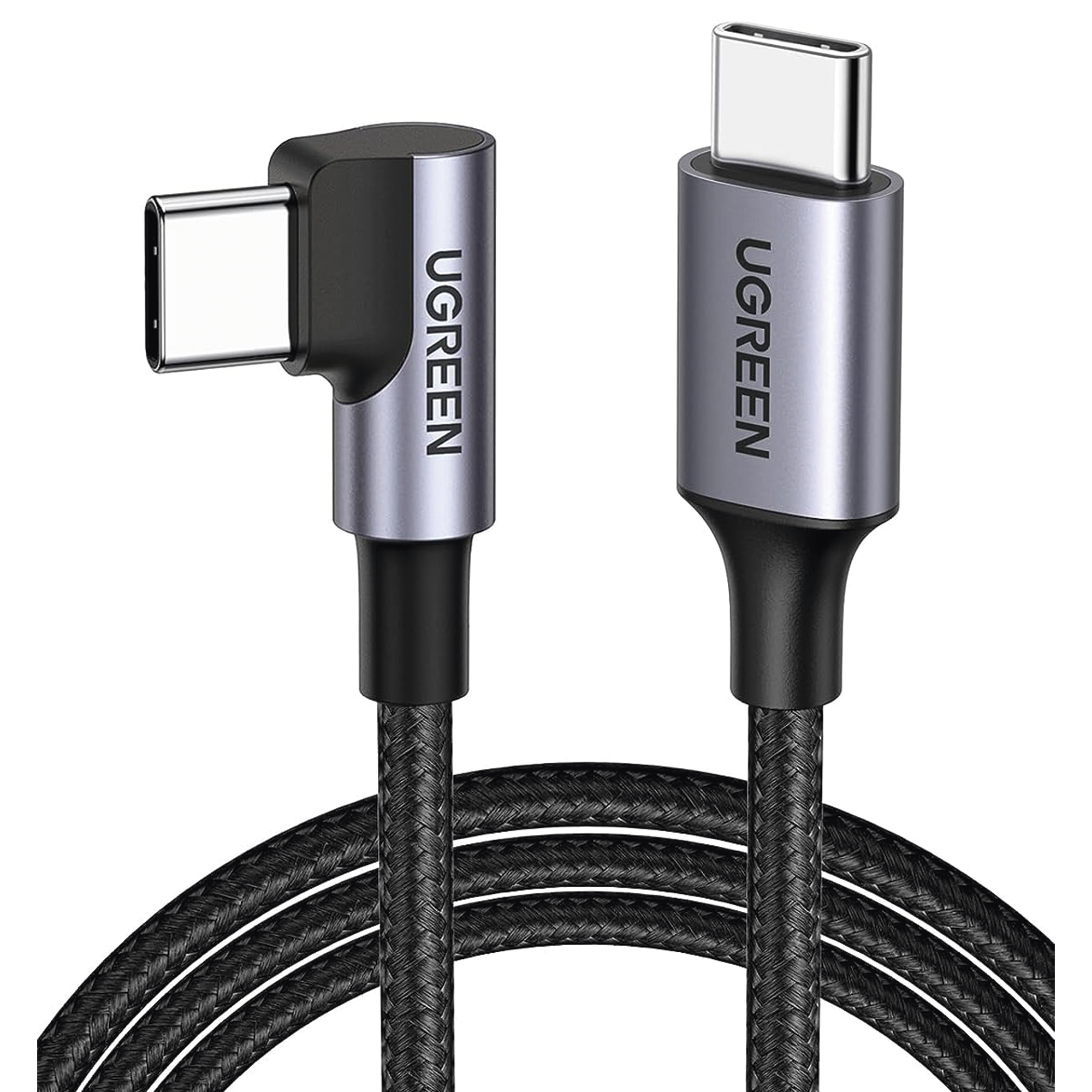 Cable USB-C a USB-C | 1 Metro | Conector con Ángulo Recto de 90° | Carga Rápida de hasta 60W | 480 Mbps | PD3.0 | QC4.0/3.0/2.0 | FPC | AFC | Protección Integrada| Caja de Aluminio | Nylon Trenzado | Color Negro