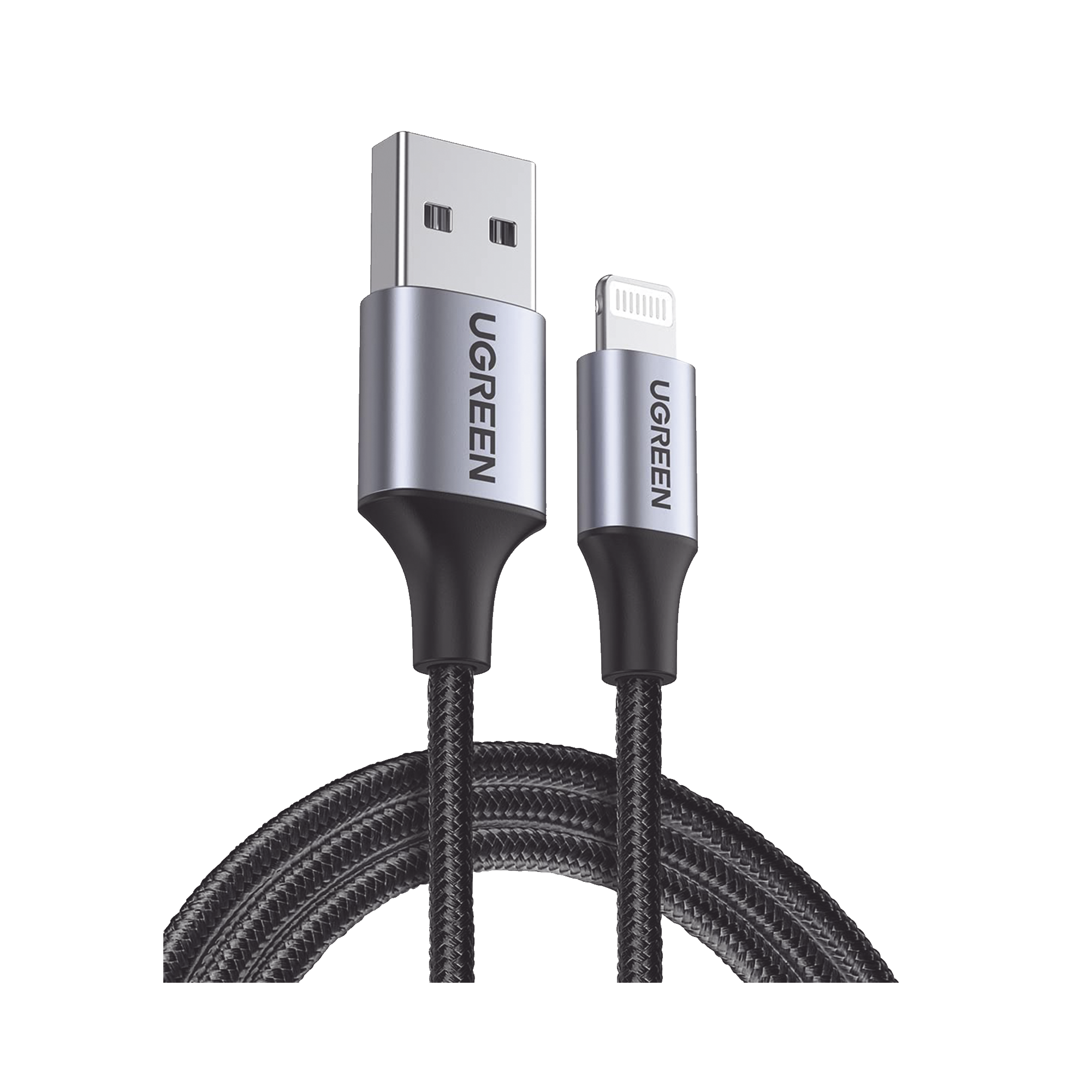 Cable USB-A a Lightning | 1 Metro | Certificado MFi | Carga Rápida 5V/2.4 A | 480 Mbps | Conector C94 | Adecuado para iPhone, iPad y iPod | Protección Integrada | Caja de Aluminio | Nylon Trenzado | Color Negro | 2 años de Garant&iacu