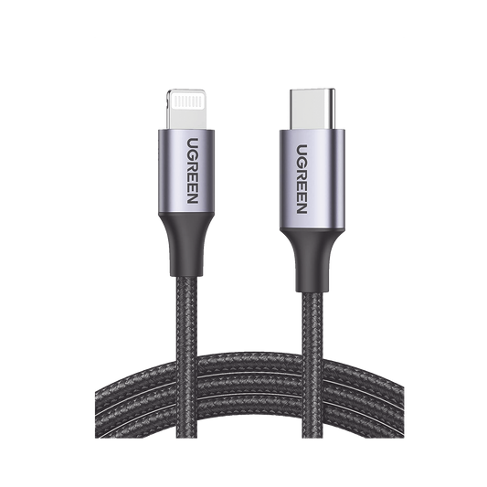 Cable USB-C a Lightning | 1 Metro | Certificado MFi | Carga Rápida 60W | 480 Mbps | Conector C94 | Adecuado para iPhone, iPad y iPod | Protección Integrada | Caja de Aluminio | Nylon Trenzado | Color Negro.