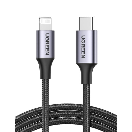 Cable USB-C a Lightning | 2 Metros | Certificado MFi | Carga Rápida 60W | 480 Mbps | Conector C94 | Adecuado para iPhone, iPad y iPod | Protección Integrada | Caja de Aluminio | Nylon Trenzado | Color Negro.