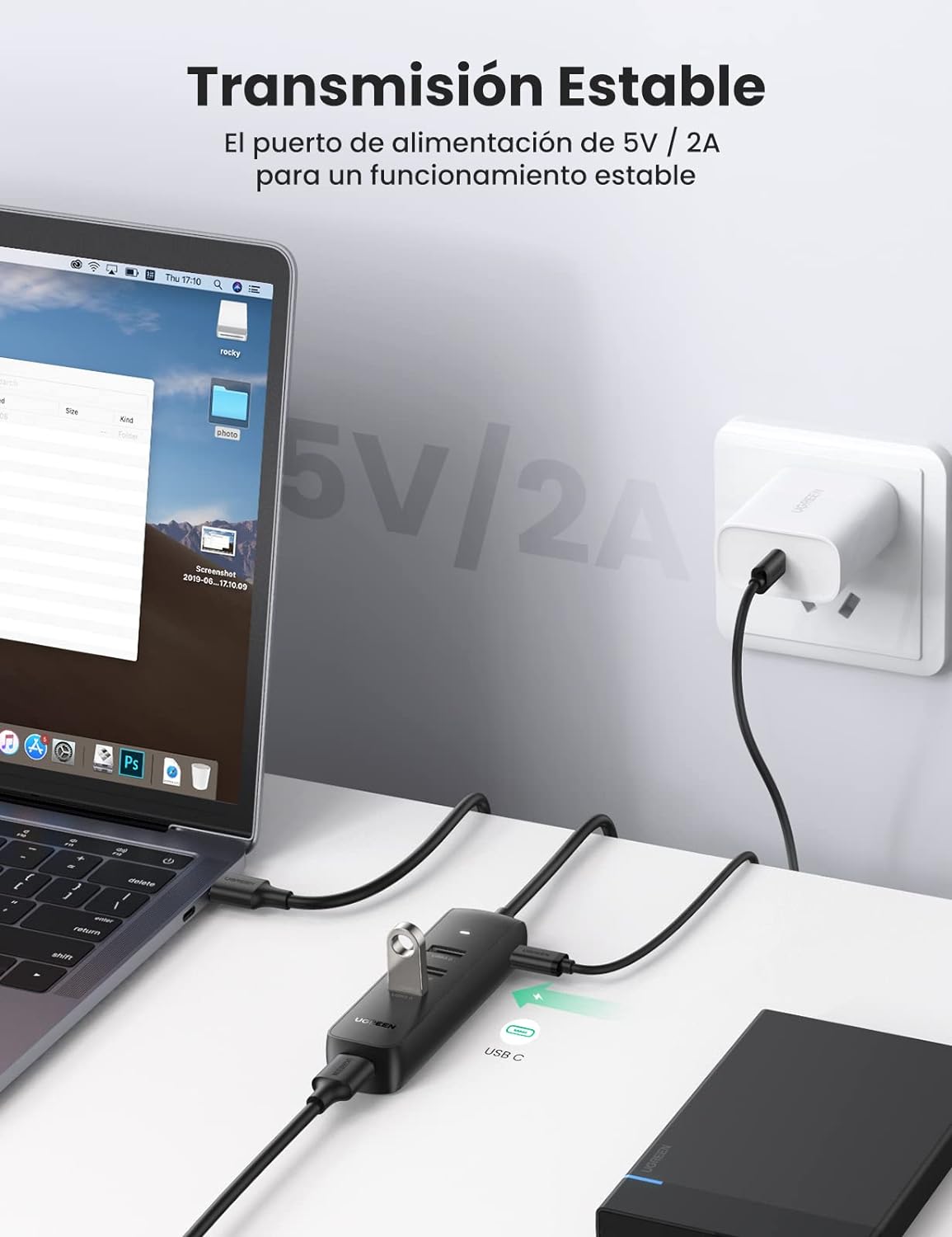 HUB USB-A 3.0 4 en 1 | 4 Puertos USB-A 3.0 (5Gbps) | Cable de 25 cm | Indicador Led | Ideal para Transferencia de Datos | Entrada USB-C para alimentar equipos de mayor consumo como discos duros | Color Negro.