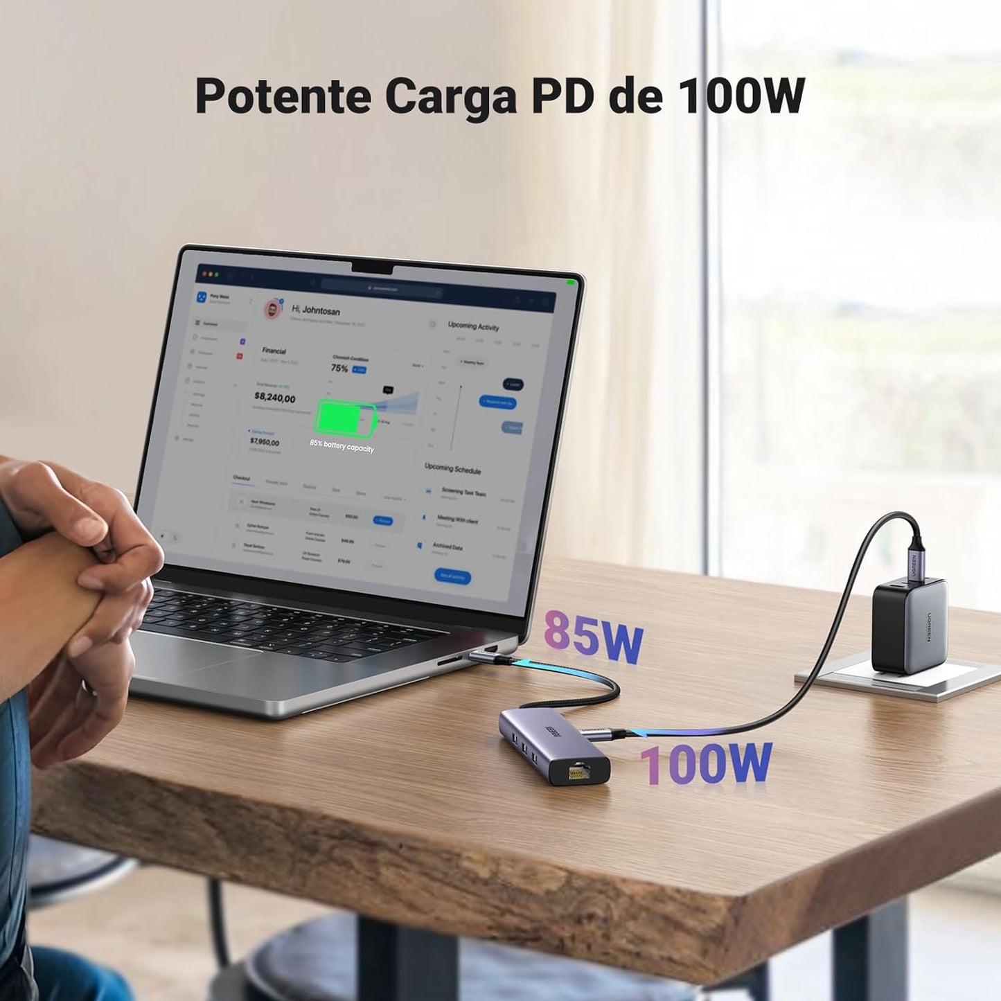 HUB USB-C (Docking Revodok) 6 en 1 | 3 Puertos USB-A 3.0 (5 Gbps) | USB-C PD 100W | HDMI 4K@30Hz | Entrada 1 RJ45 (Gigabit Ethernet) | Chip de Última Generación | Potente Disipación de Calor |  Caja de Aluminio.