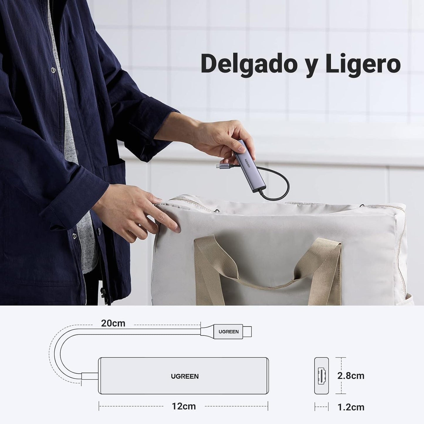 HUB USB-C (Docking Station) 5 en 1 | HDMI 2.0 4K@30Hz | 3 USB-A 3.0 (5Gbps) | USB-C PD Carga 100W | Potente Disipación de Calor | Chip de Ultima Generación | Cable de Nylon Trenzado de 25 cm | Carcasa de Aluminio.