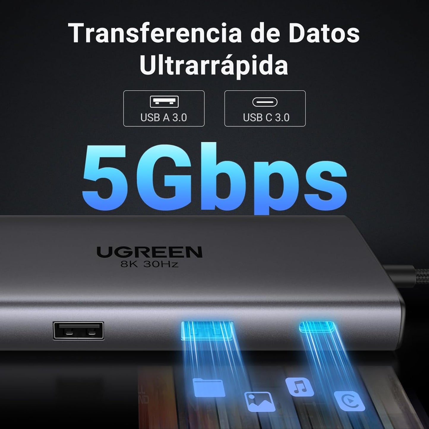 HUB USB-C (Docking Revodok Pro 210) 10 en 1 | 2 Puertos HDMI 8K,4K@60Hz | 3 USB-A | USB-C (5Gbps) | USB-C PD Carga 100W | RJ45 (Gigabit Ethernet) | Lector Tarjetas SD + Micro SD (TF) Simultáneo | Carcasa de Aluminio.