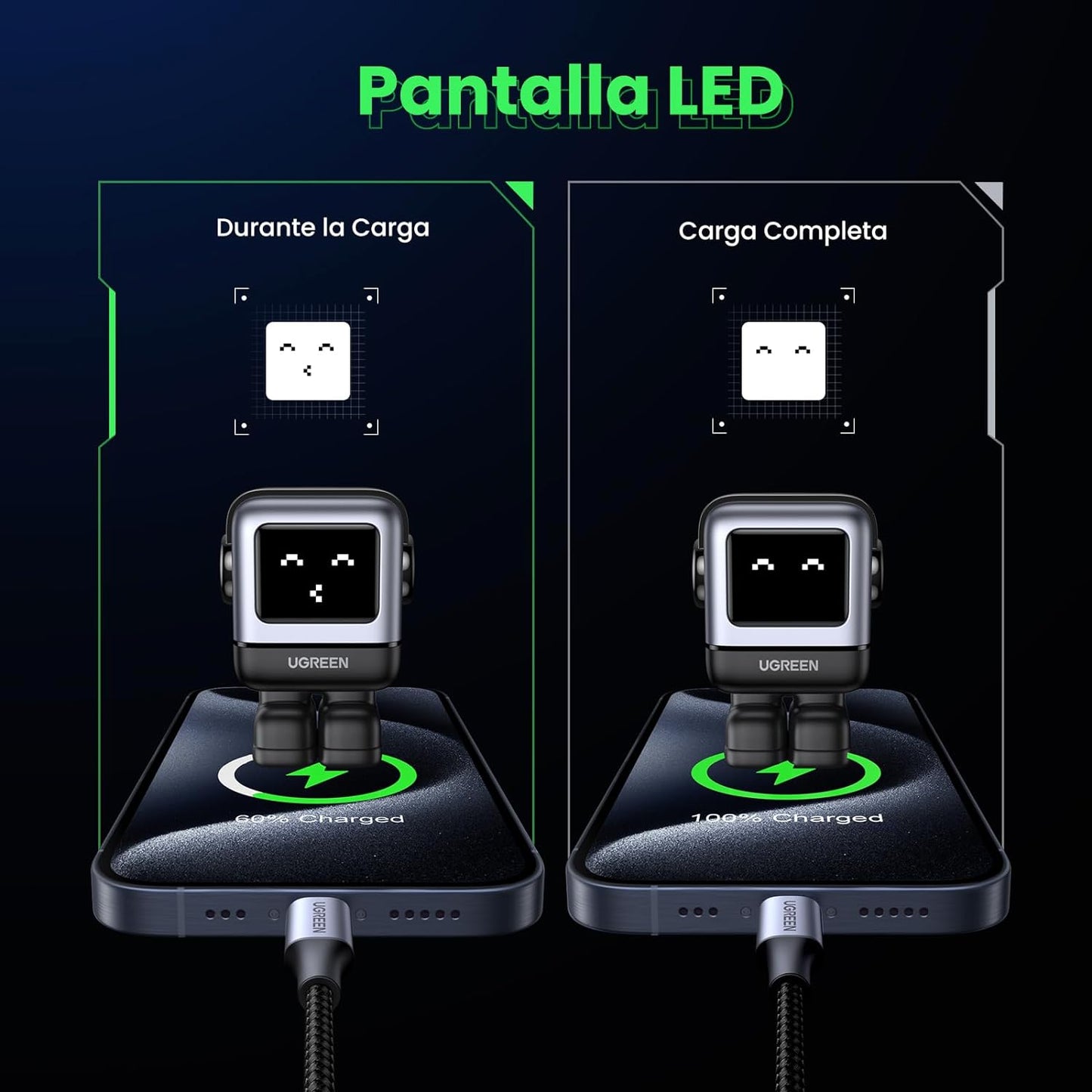 Cargador Mini GaNRobot 30W serie Nexode | 1 USB-C de Carga Rápida | Tecnología GaN II | Multiprotocolo PD/QC/SCP/FCA | Carga Inteligente | Pantalla LED | Zapato Magnético Extraíble | Thermal Guard | Color Negro.