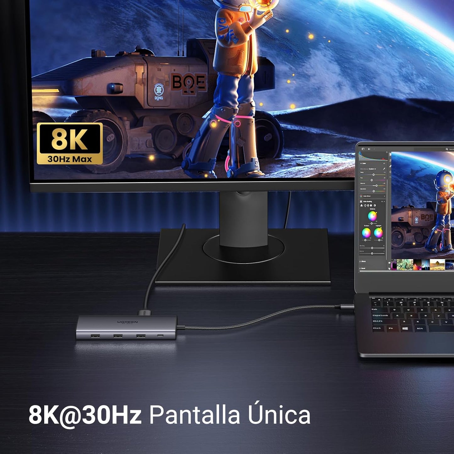 HUB USB-C (Docking Revodok Pro 210) 10 en 1 | 2 Puertos HDMI 8K,4K@60Hz | 3 USB-A | USB-C (5Gbps) | USB-C PD Carga 100W | RJ45 (Gigabit Ethernet) | Lector Tarjetas SD + Micro SD (TF) Simultáneo | Carcasa de Aluminio.