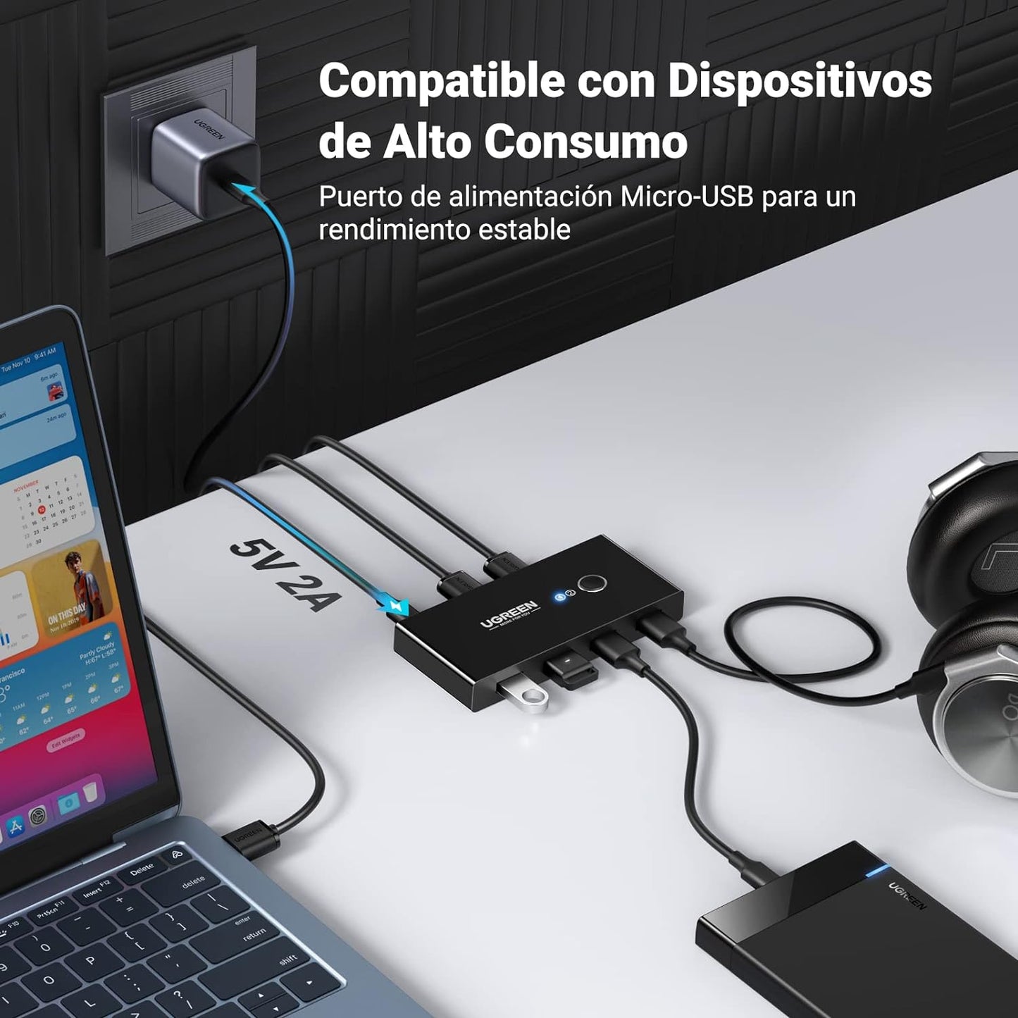 Conmutador USB para Compartir 4 Puertos USB 3.0 a 2 PC ?s | Cambio Mediante Botón | Incluye Dos Cables USB de 1.5 m | ABS | Permite que 2 Usuarios Compartan 4 Dispositivos Periféricos USB3.0, como una impresora, un escáner, etc.