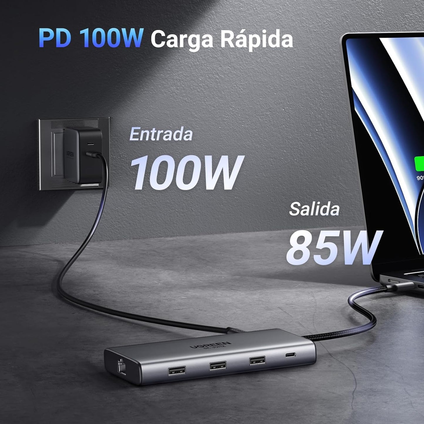 HUB USB-C (Docking Revodok Pro 210) 10 en 1 | 2 Puertos HDMI 8K,4K@60Hz | 3 USB-A | USB-C (5Gbps) | USB-C PD Carga 100W | RJ45 (Gigabit Ethernet) | Lector Tarjetas SD + Micro SD (TF) Simultáneo | Carcasa de Aluminio.