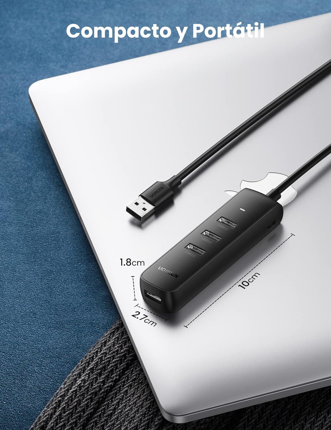 HUB USB-A 3.0 4 en 1 | 4 Puertos USB-A 3.0 (5Gbps) | Cable de 25 cm | Indicador Led | Ideal para Transferencia de Datos | Entrada USB-C para alimentar equipos de mayor consumo como discos duros | Color Negro.