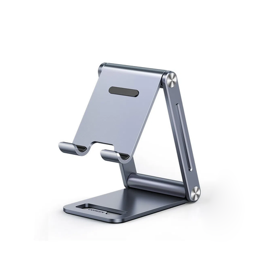 Soporte para Teléfono Celular de Aluminio / Angulo Ajustable / Amplia Compatibilidad con dispositivos de 4.7'' a 7.9'' / Antideslizante / Antiarañazos / Plegable / Color Gris