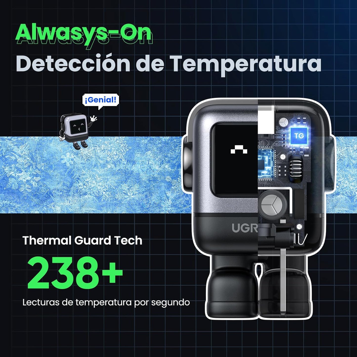 Cargador Mini GaNRobot 30W serie Nexode | 1 USB-C de Carga Rápida | Tecnología GaN II | Multiprotocolo PD/QC/SCP/FCA | Carga Inteligente | Pantalla LED | Zapato Magnético Extraíble | Thermal Guard | Color Negro.