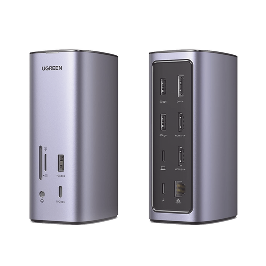 HUB USB-C (Docking Revodok Pro) 12 en 1 | 2 USB-A 3.0 | 1 USB-C PD Carga 100W | 1 USB-A 3.1 | 1 USB-C 3.1 | HDMI 4K | HDMI 8K Ultra HD | Display Port 4K | RJ45 (Gigabit) | Lector Tarjeta SD + Micro SD (TF) | Jack Audio 3.5mm.