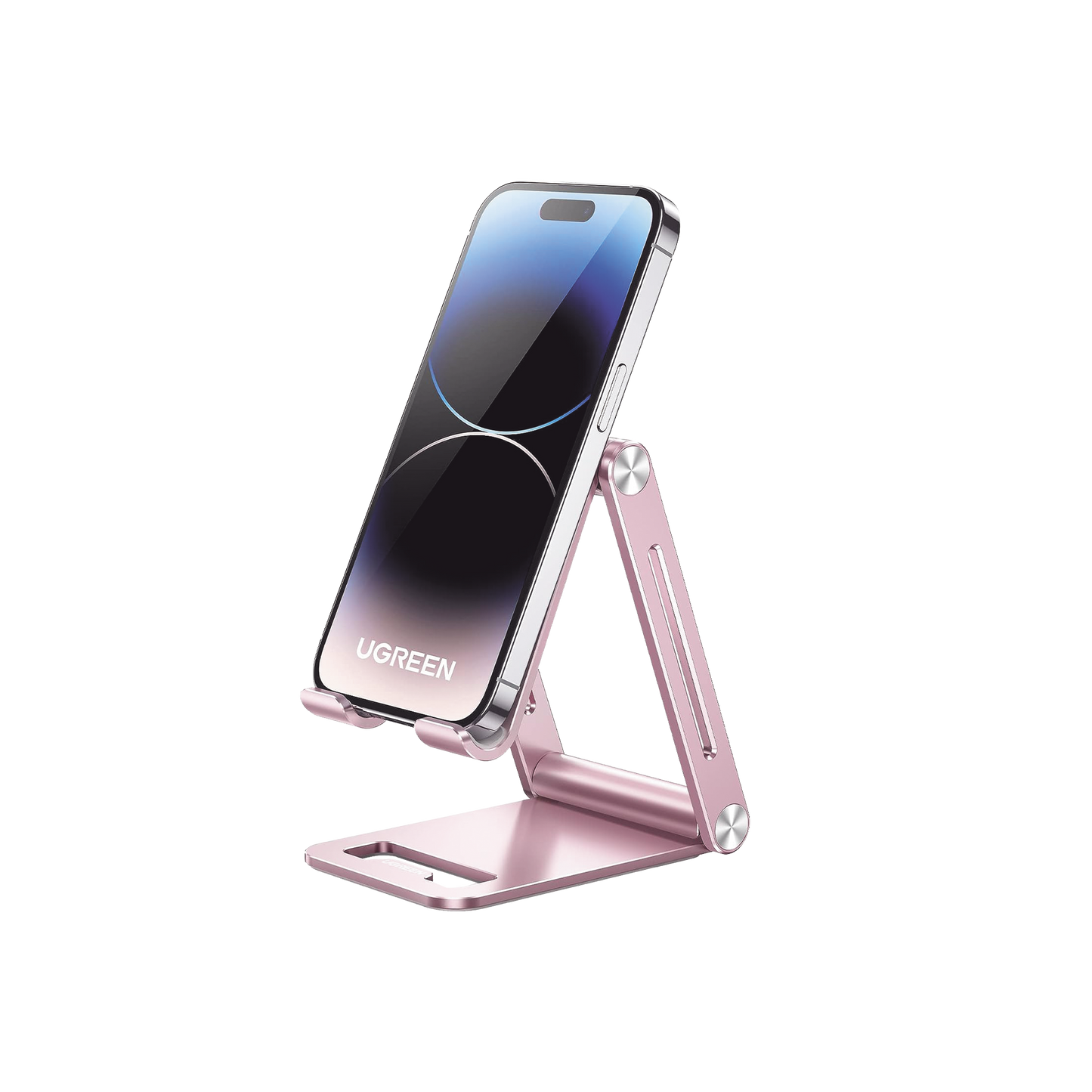 Soporte para Teléfono Celular de Aluminio / Angulo Ajustable / Amplia Compatibilidad con dispositivos de 4.7'' a 7.9'' / Antideslizante / Antiarañazos / Plegable / Color Rosa