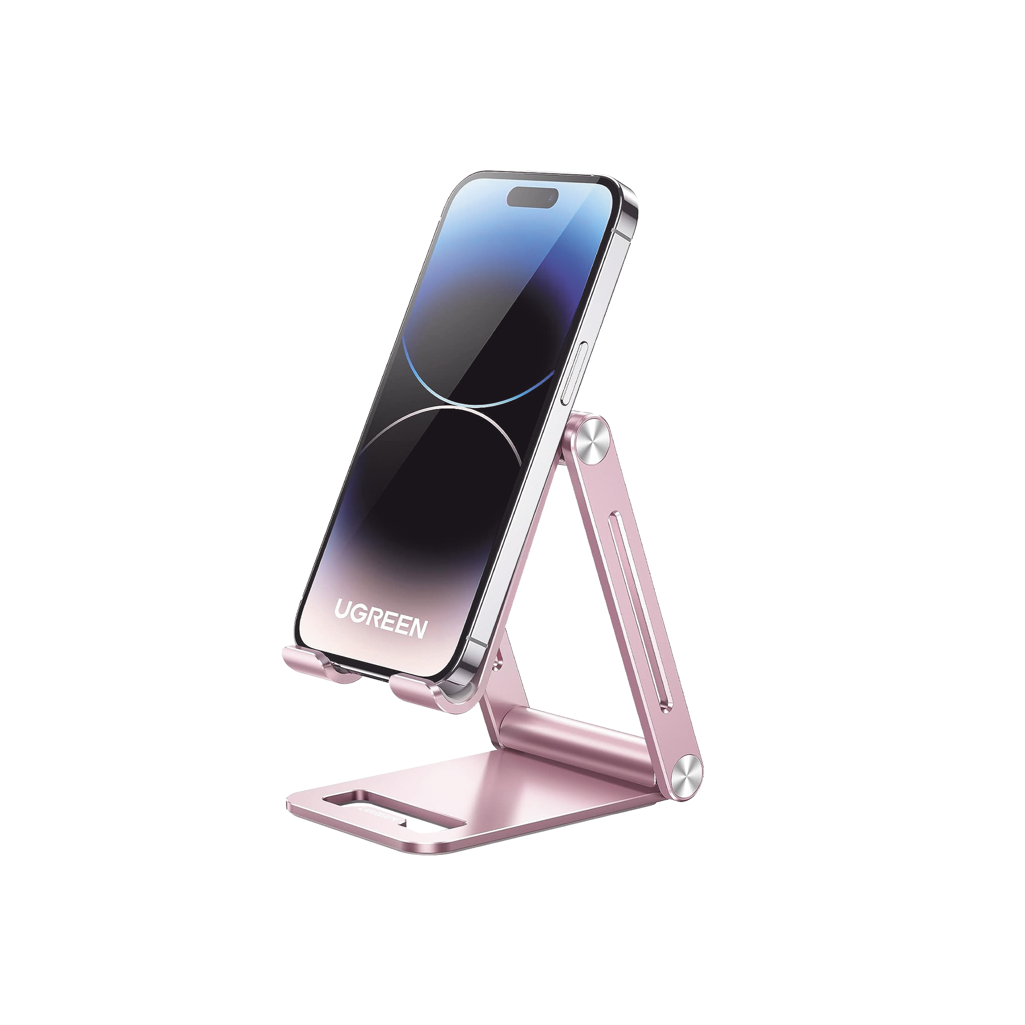 Soporte para Teléfono Celular de Aluminio / Angulo Ajustable / Amplia Compatibilidad con dispositivos de 4.7'' a 7.9'' / Antideslizante / Antiarañazos / Plegable / Color Rosa